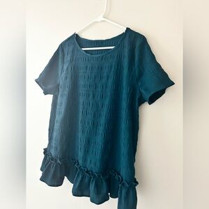 XL Elegant Teal Ruffle Hem Top